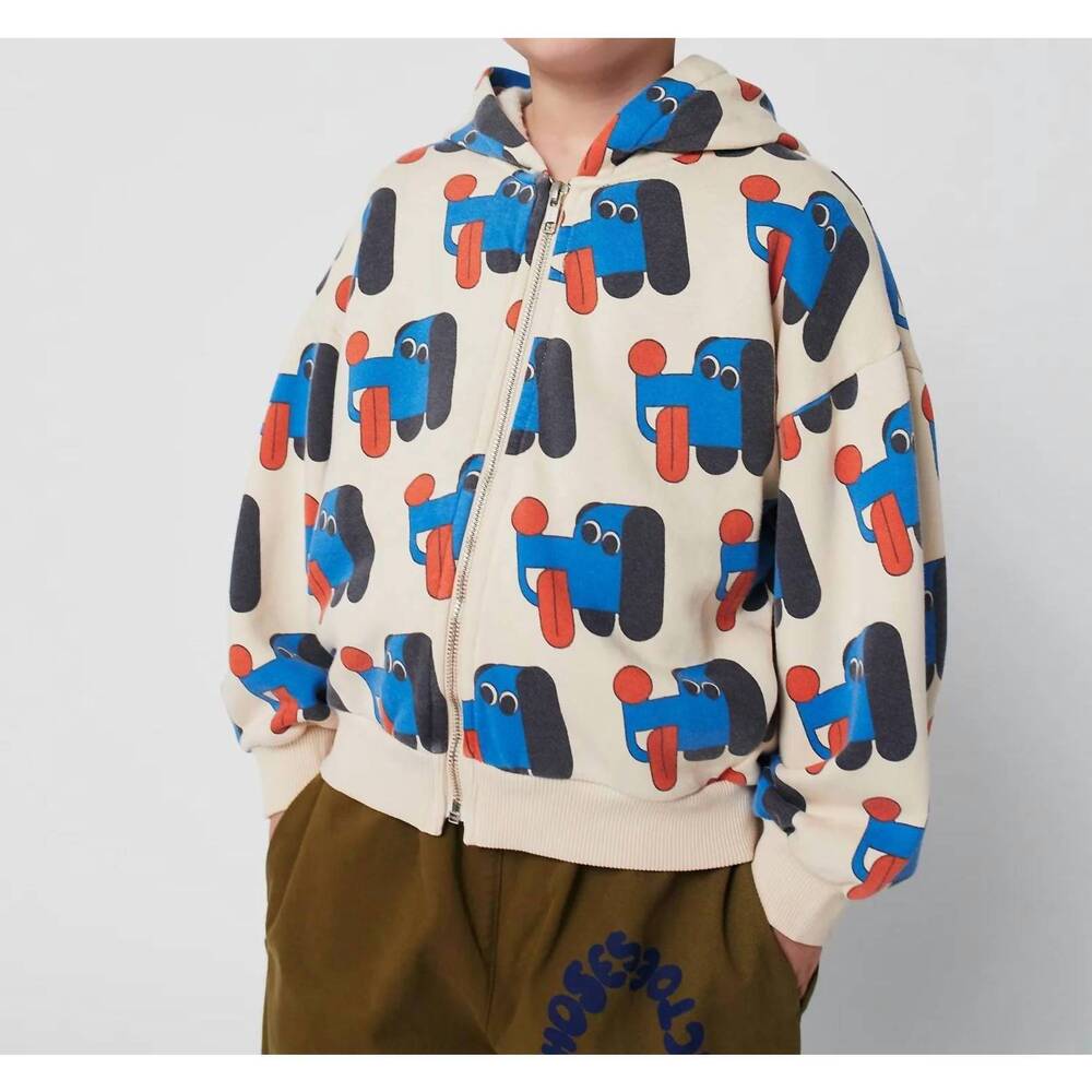 NEW BOBO CHOSES doggy mate all over zipped hoodie in off white - Picture 1 of 5